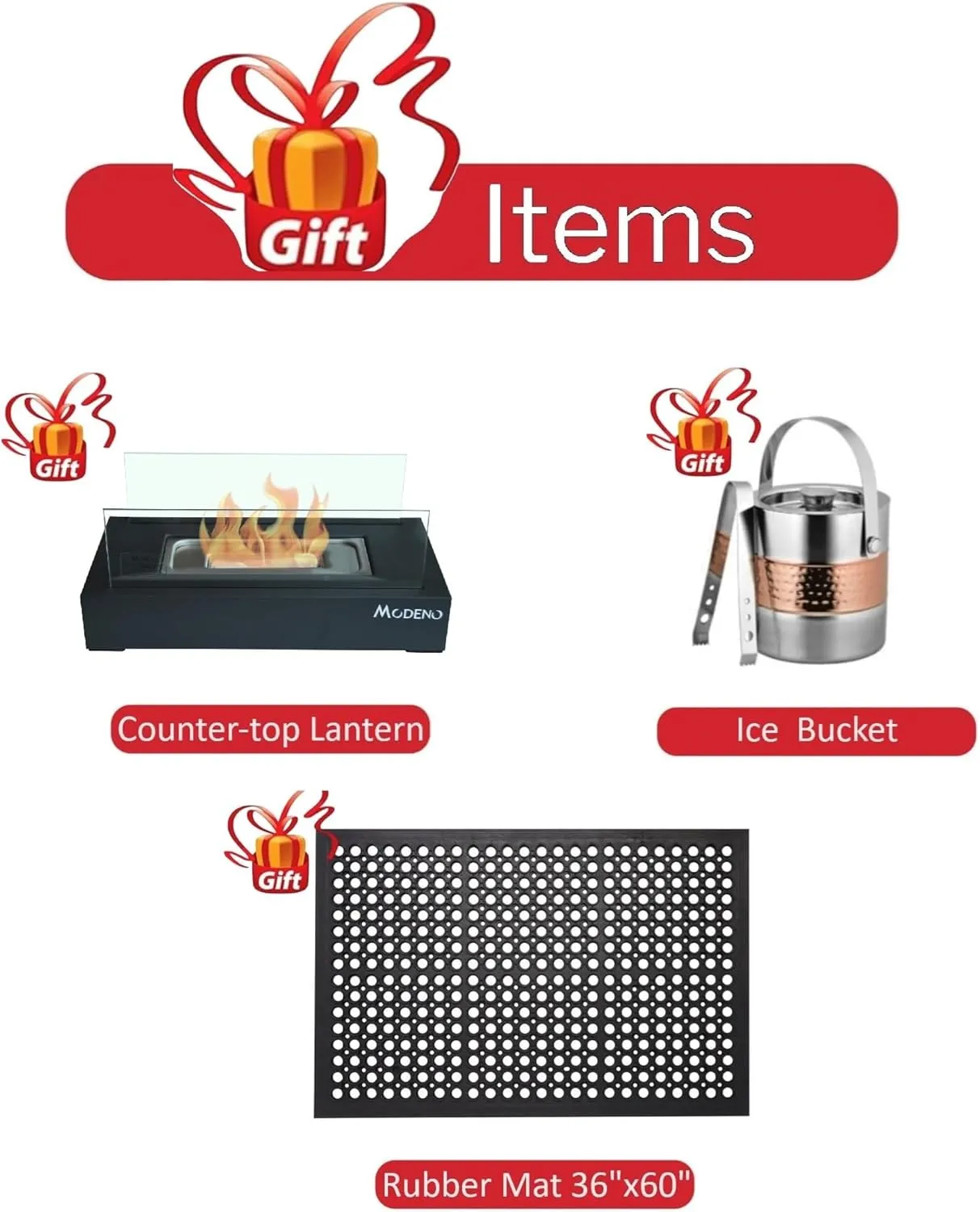 AMS Fireplace Elementi White Athens Natural Gas Fire Pit Table for Outside Patio Bundle with Wind Guard and SS Burner Lid | Free Rubber Mat, Ice Bucket and Counter-top Lantern