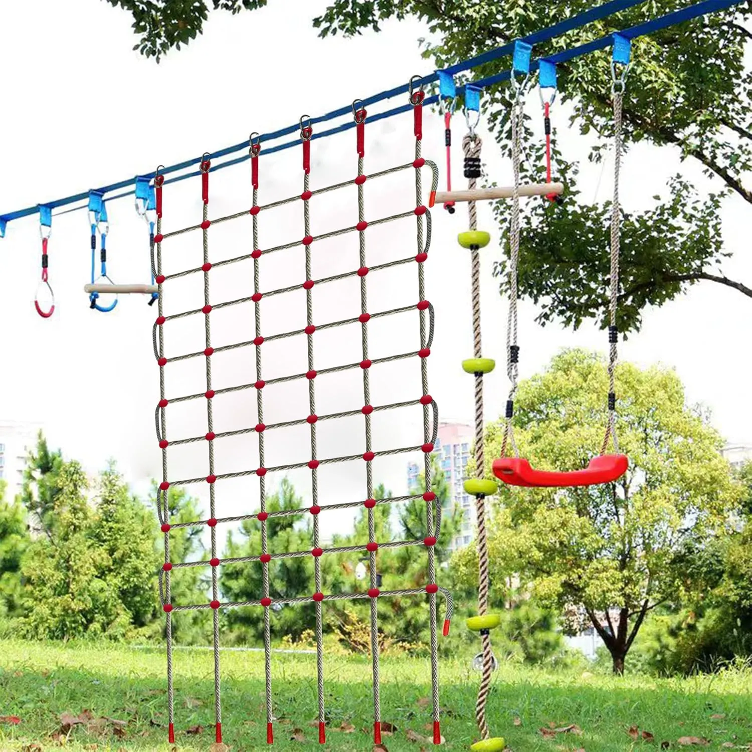 ANDEREW Premium Heavy-Duty Climbing Net & Rope Ladder - 6 Sizes, Versatile for Indoor/Outdoor, Kids' Jungle Gyms, Swingset, Treehouse, Safety Protection Net (5V & 12H (100" L x 32" W))