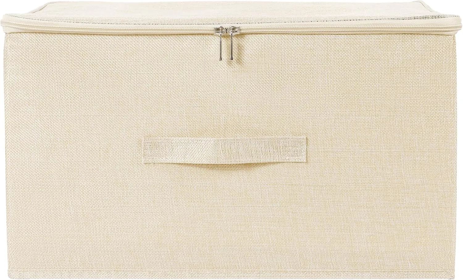 ANMINY 3PCS Storage Bins with Zipper Lids 51.9 Qt Lidded Fabric Storage Boxes Baskets Cubes with Handles Collapsible Washable Cotton Linen Closet Shelf Clothes Organizer - Beige, Extra Large