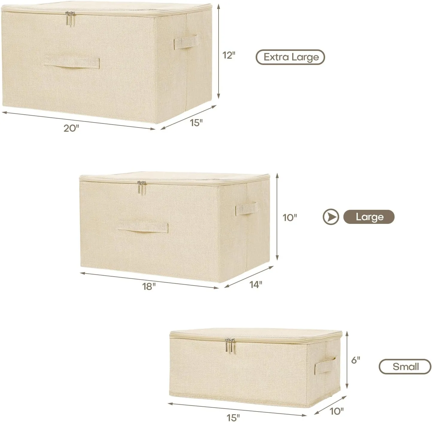 ANMINY 3PCS Storage Bins with Zipper Lids 51.9 Qt Lidded Fabric Storage Boxes Baskets Cubes with Handles Collapsible Washable Cotton Linen Closet Shelf Clothes Organizer - Beige, Extra Large