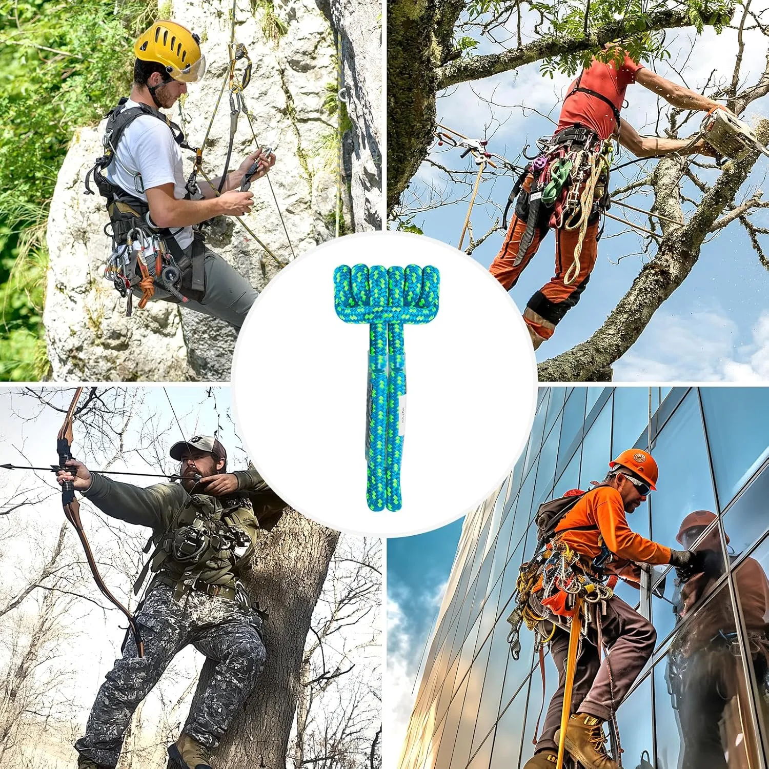 AOLEBA 8MM (5/16") Prusik Cord, Pre-Sewn Eye-to-Eye Prusik Loop, Safety Climbing Aider Gear for Arborist Rescue Mountaineering, Friction Hitch Cord Climbing Sticks for Outdoor 30 Inches