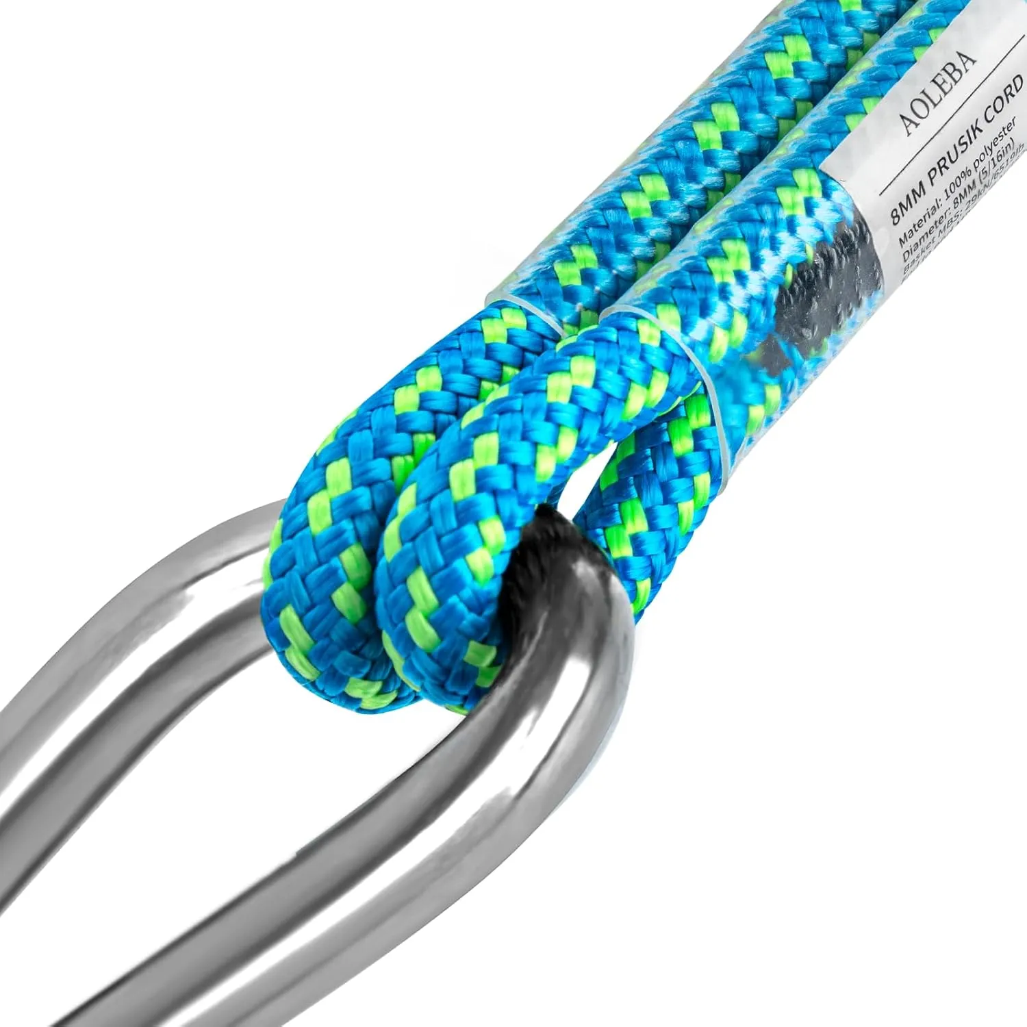 AOLEBA 8MM (5/16") Prusik Cord, Pre-Sewn Eye-to-Eye Prusik Loop, Safety Climbing Aider Gear for Arborist Rescue Mountaineering, Friction Hitch Cord Climbing Sticks for Outdoor 30 Inches