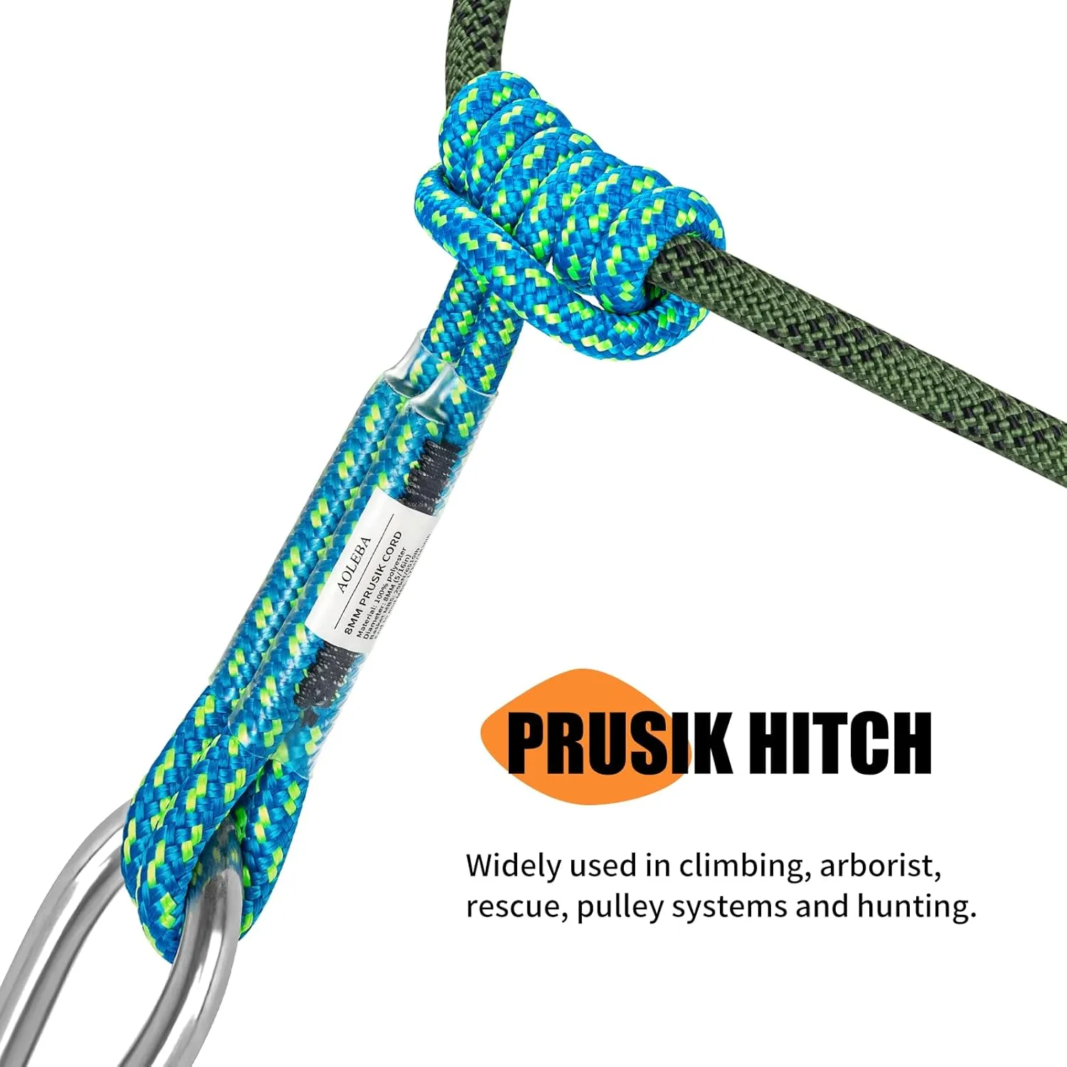 AOLEBA 8MM (5/16") Prusik Cord, Pre-Sewn Eye-to-Eye Prusik Loop, Safety Climbing Aider Gear for Arborist Rescue Mountaineering, Friction Hitch Cord Climbing Sticks for Outdoor 30 Inches