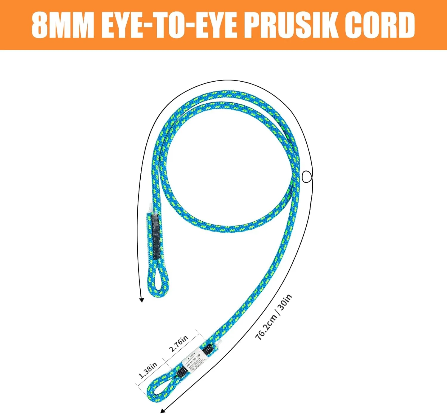 AOLEBA 8MM (5/16") Prusik Cord, Pre-Sewn Eye-to-Eye Prusik Loop, Safety Climbing Aider Gear for Arborist Rescue Mountaineering, Friction Hitch Cord Climbing Sticks for Outdoor 30 Inches