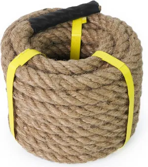 Aoneky Jute Rope - 1.18/1.5/2 Inch Twisted Hemp Rope for Crafts, Climbing, Anchor, Hammock, Nautical, Cat Scratching Post, Tug of War, Decorate (7/8 Inch x 96 Feet)