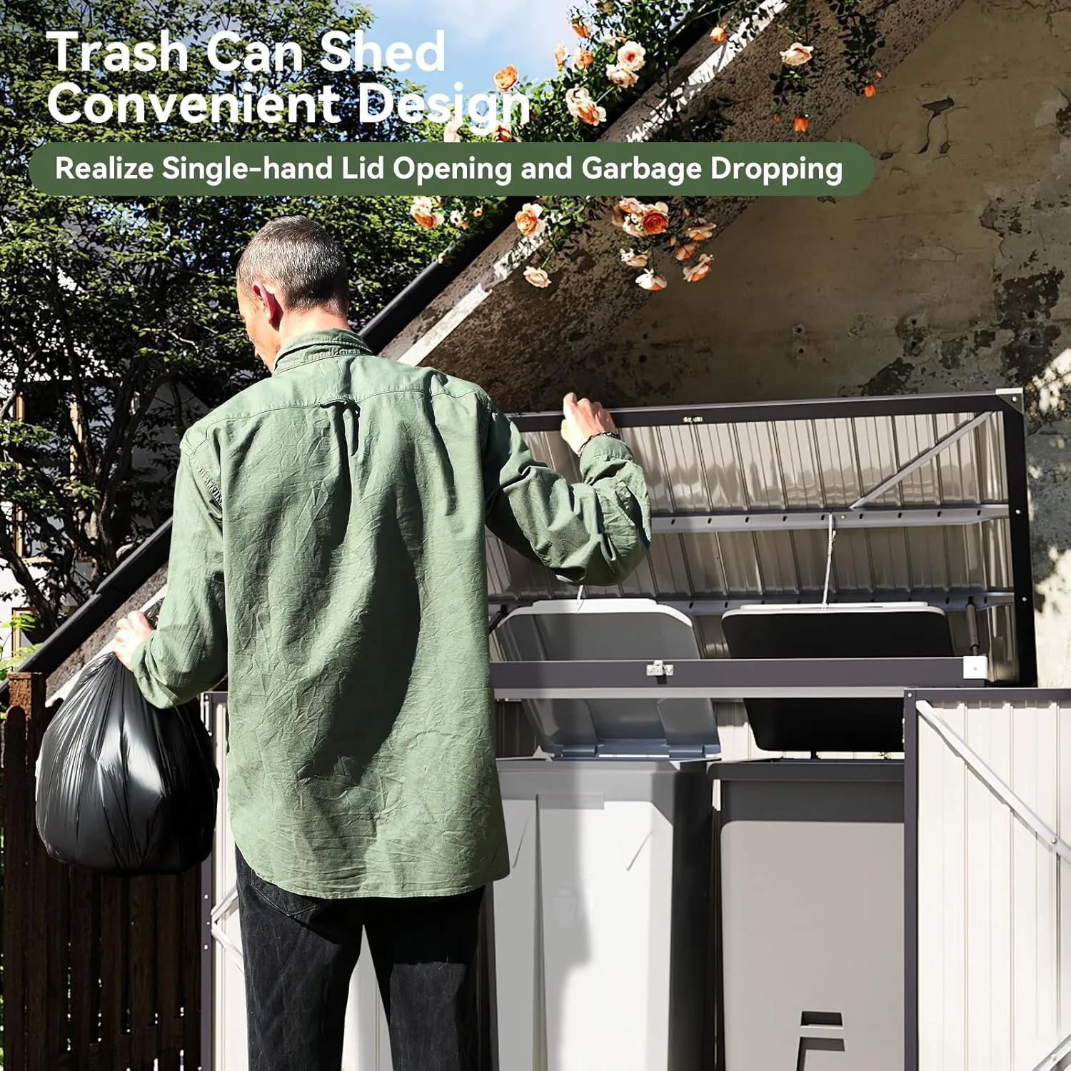 Aoxun 3.3' x 5.6' Metal Storage Shed - Waterproof Outdoor Garbage Can Organizer with Chain Lid, Ideal for Trash Bins, Toys, Garden Tools - Perfect for Garden, Backyard, & Patio Use