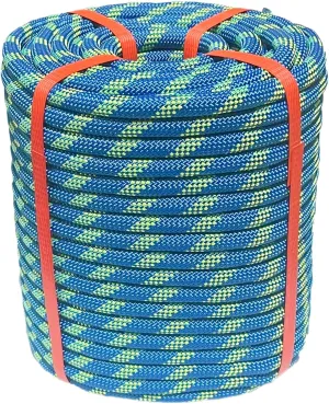 Arborist Rigging Rope 1/2 in x 150 Ft Blue Bull Rope Polyester Braided Arborist Rope 1/2 inch 48 Strands 150 Feet for Various Outdoor Applications Construction Climbing Swing Sailing