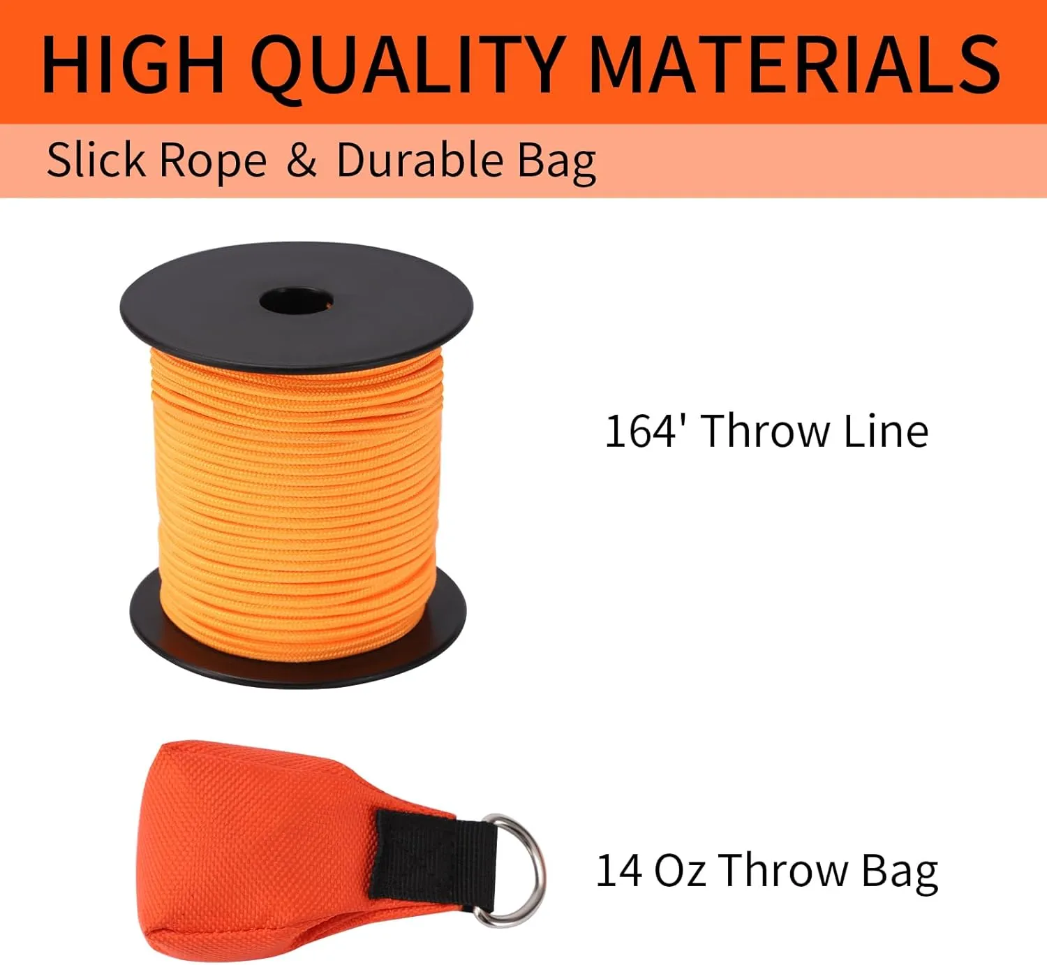 Arborist Throw Line Kit, Arborist Throw Weight and Line Kit, 164’ Ultra Slick Polyester Rope and 14Oz Throw Bag, Arborist Equipment Suitable for High Limb Throwing