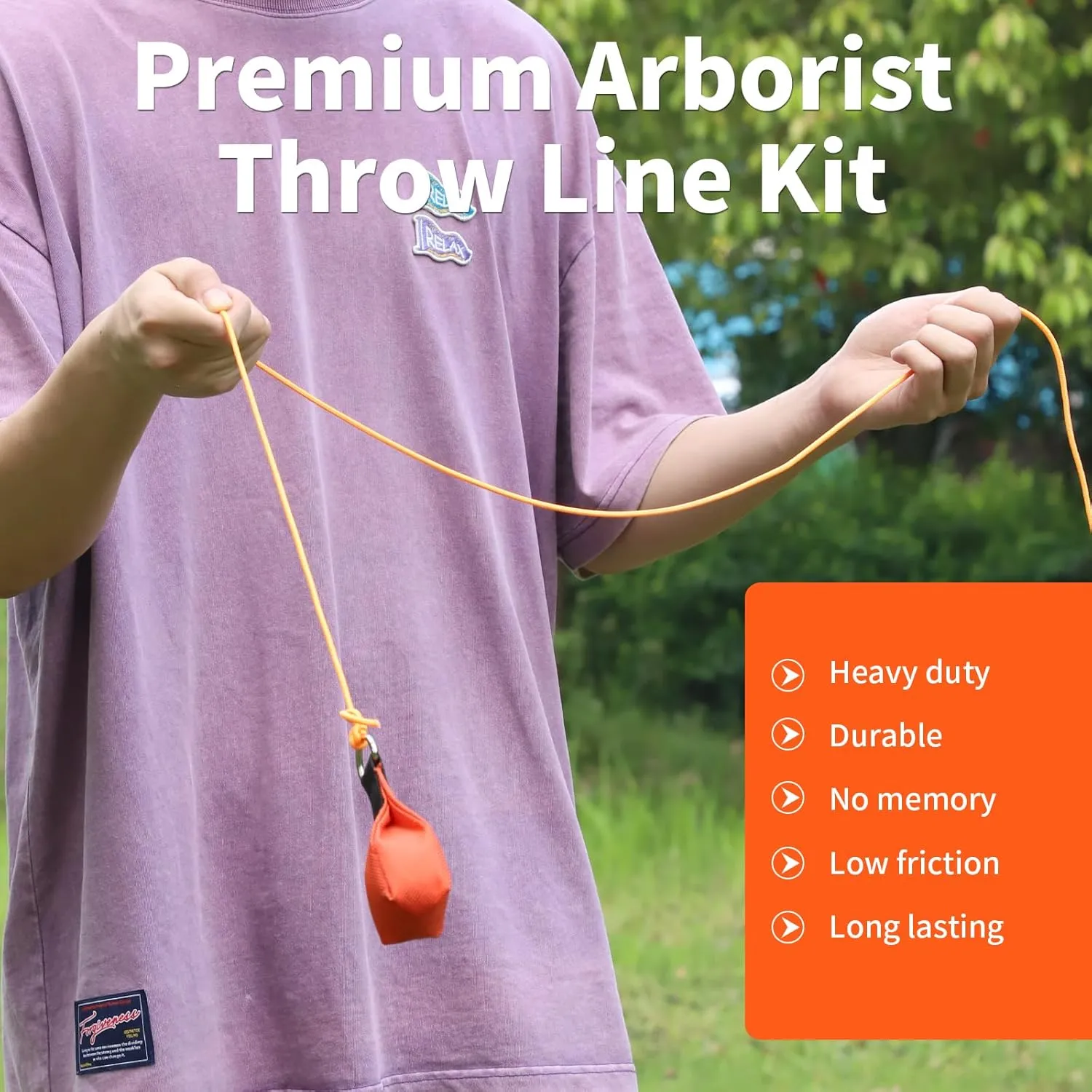 Arborist Throw Line Kit, Arborist Throw Weight and Line Kit, 164’ Ultra Slick Polyester Rope and 14Oz Throw Bag, Arborist Equipment Suitable for High Limb Throwing