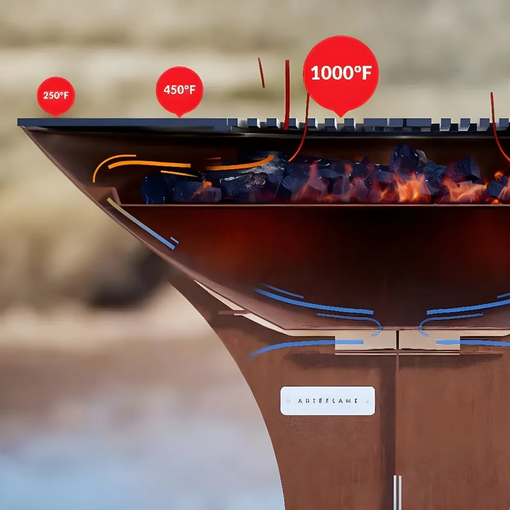 Arteflame 22-Inch Euro Base Portable Corten Steel Fire Pit with Cooktop