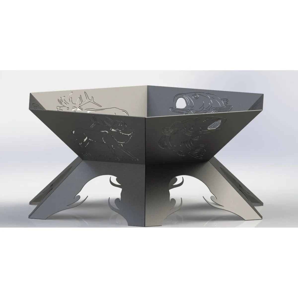 Artistic Hexagon Fire Pit DXF for CNC | Deer and Fish Design