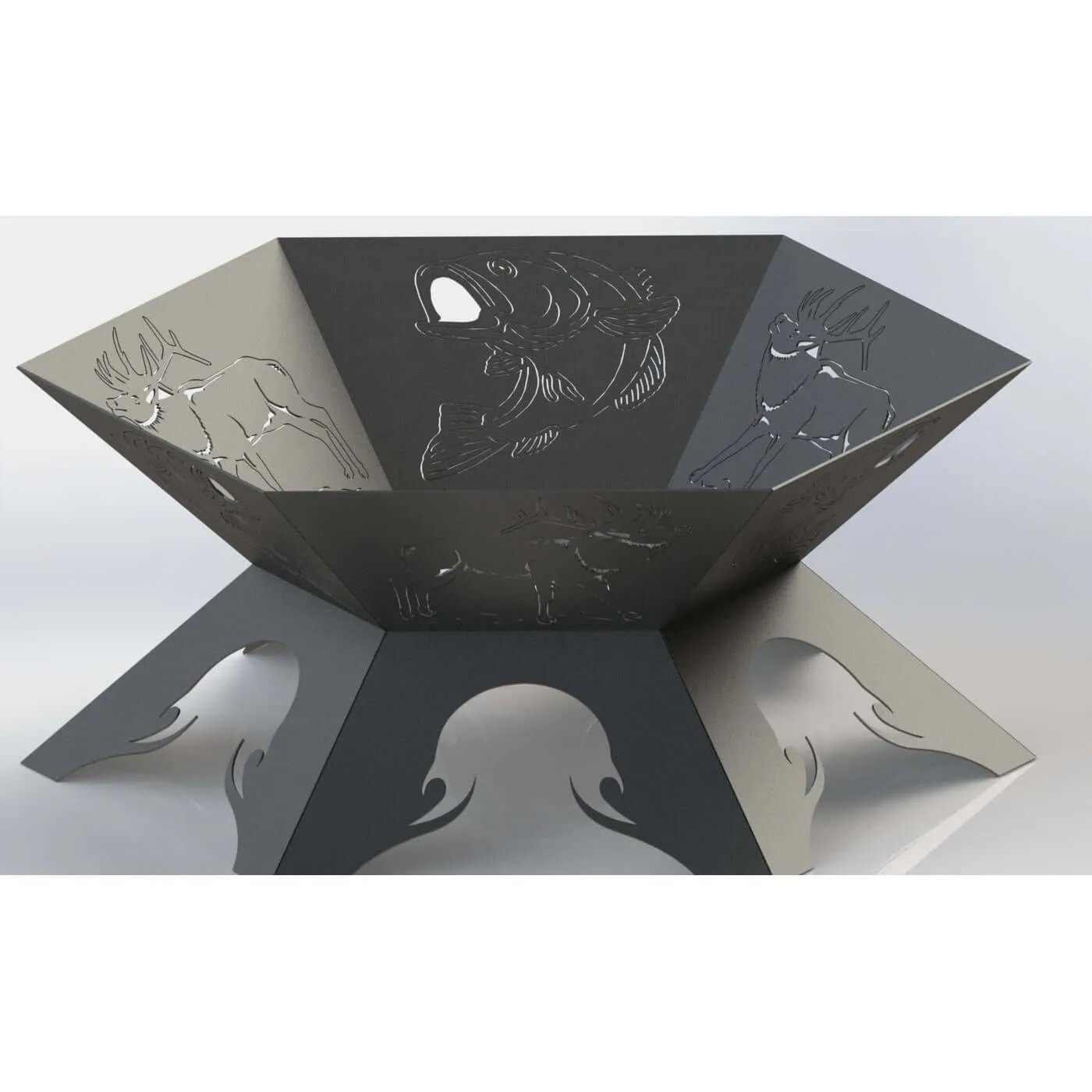 Artistic Hexagon Fire Pit DXF for CNC | Deer and Fish Design