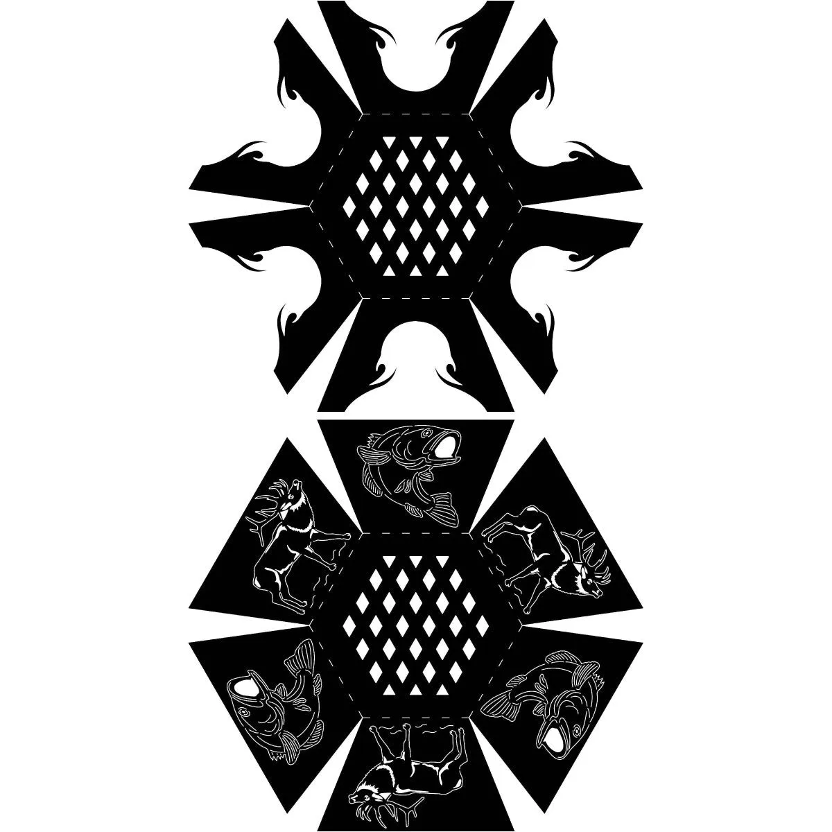 Artistic Hexagon Fire Pit DXF for CNC | Deer and Fish Design