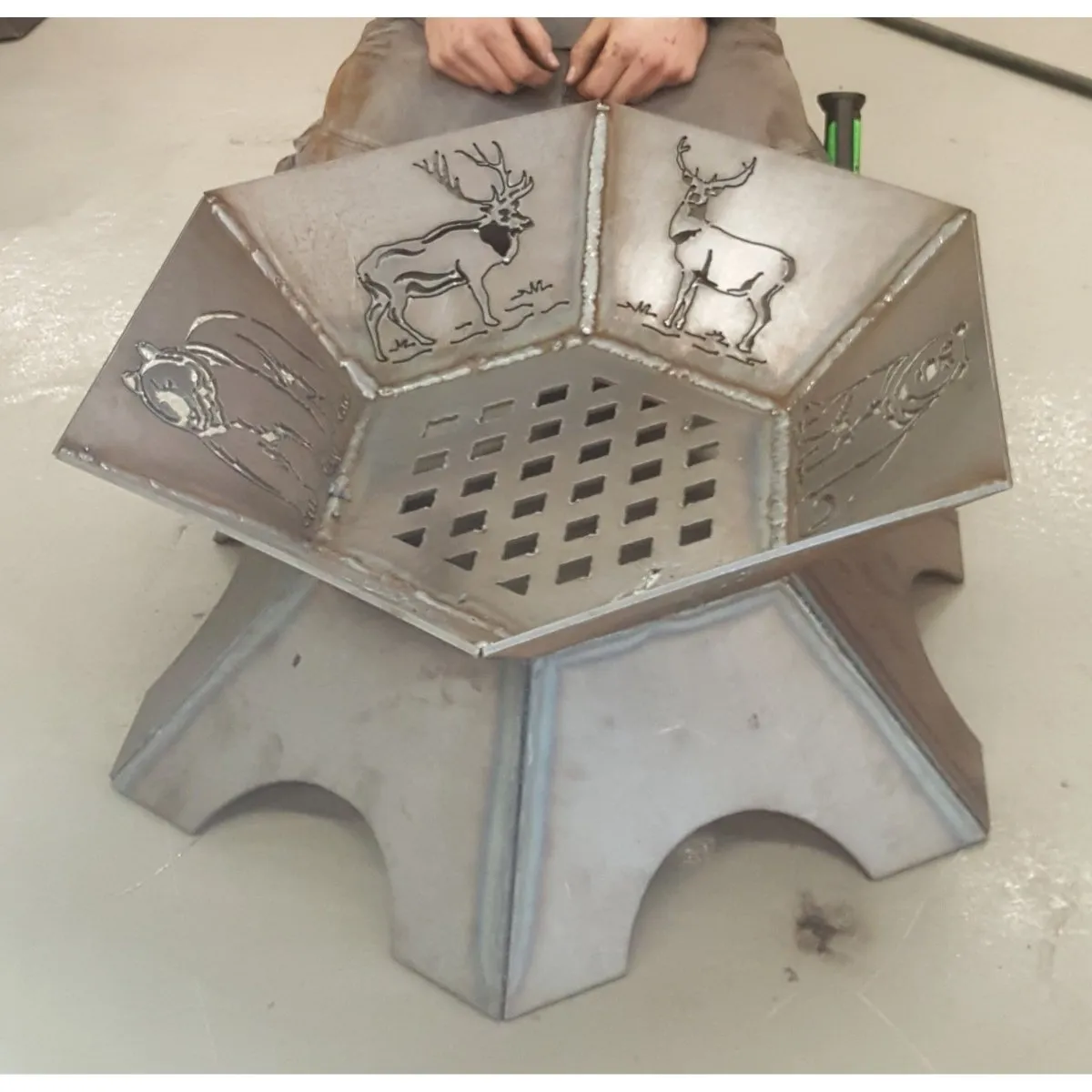 Artistic Hexagon Fire Pit DXF for CNC | Deer and Fish Design