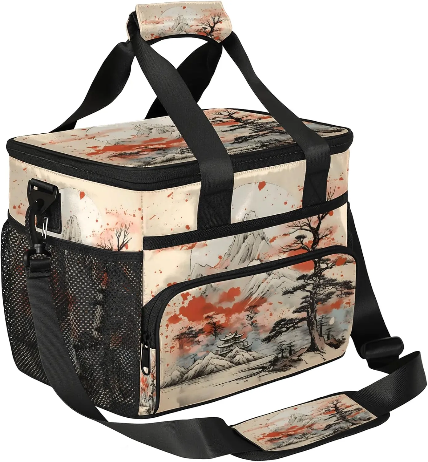Asian Japanese Chinese Insulated Large Lunch Bag Lunchbox Reusable Leakproof Cooler Bags with Shoulder Strap for Adult Men Women Work Picnic