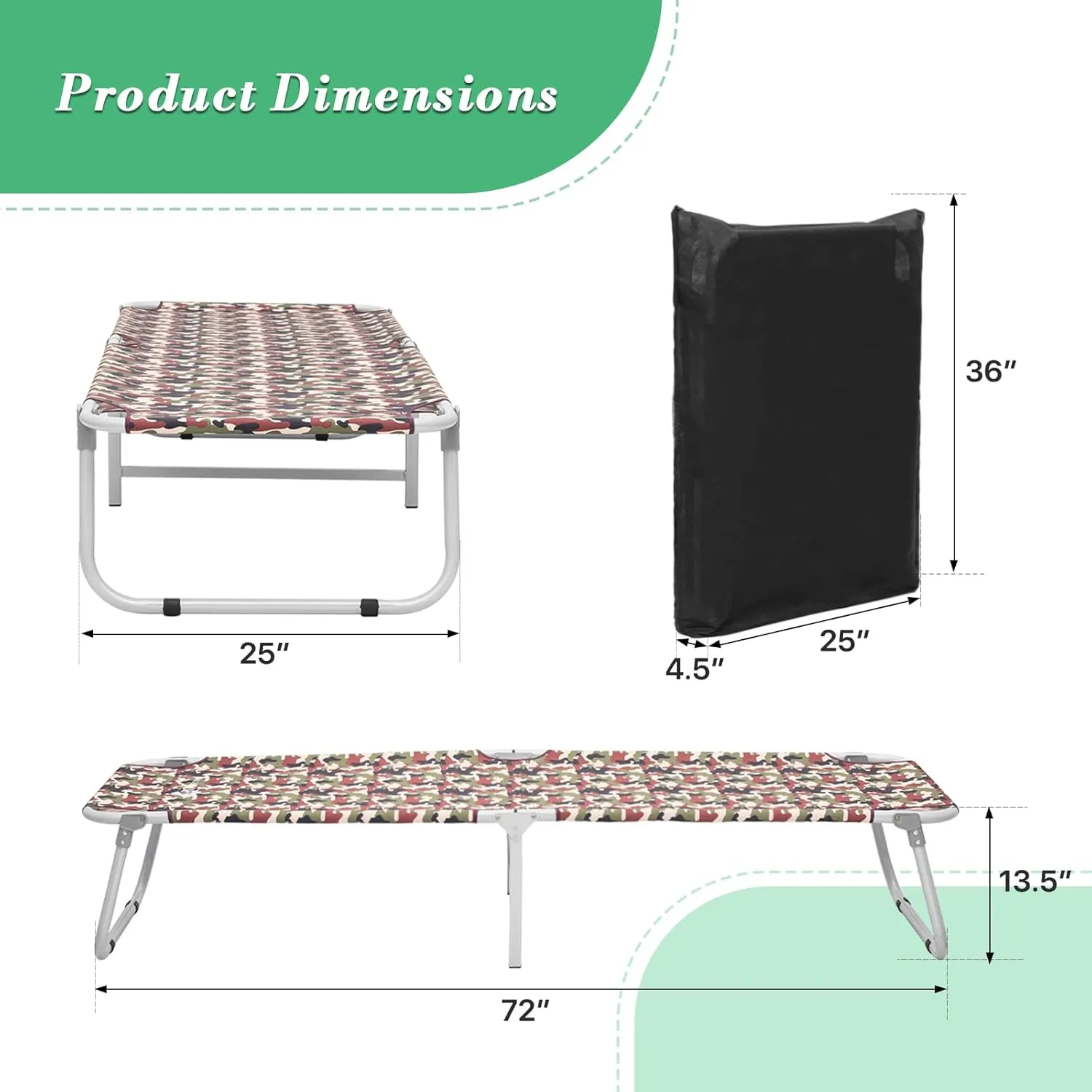 Athena Collection Camping Cot for Adult, Portable Folding Outdoor Bed Heavy Duty with Carry Bag for Camping Travel Home Yard, 600D Oxford Fabric Metal Frame Support 300lbs