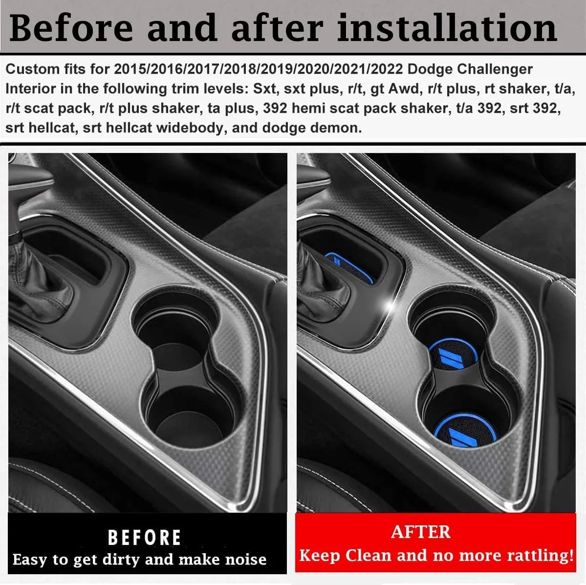 Auprite Anti Dust Mats for Dodge Challenger Accessories 2015 2016 2017 2018 2019 2020 2021 2022 2023,Custom Fits Cup Holder Liners Mats Door Pocket Center Console Liners, 11pcs/kit (Blue)