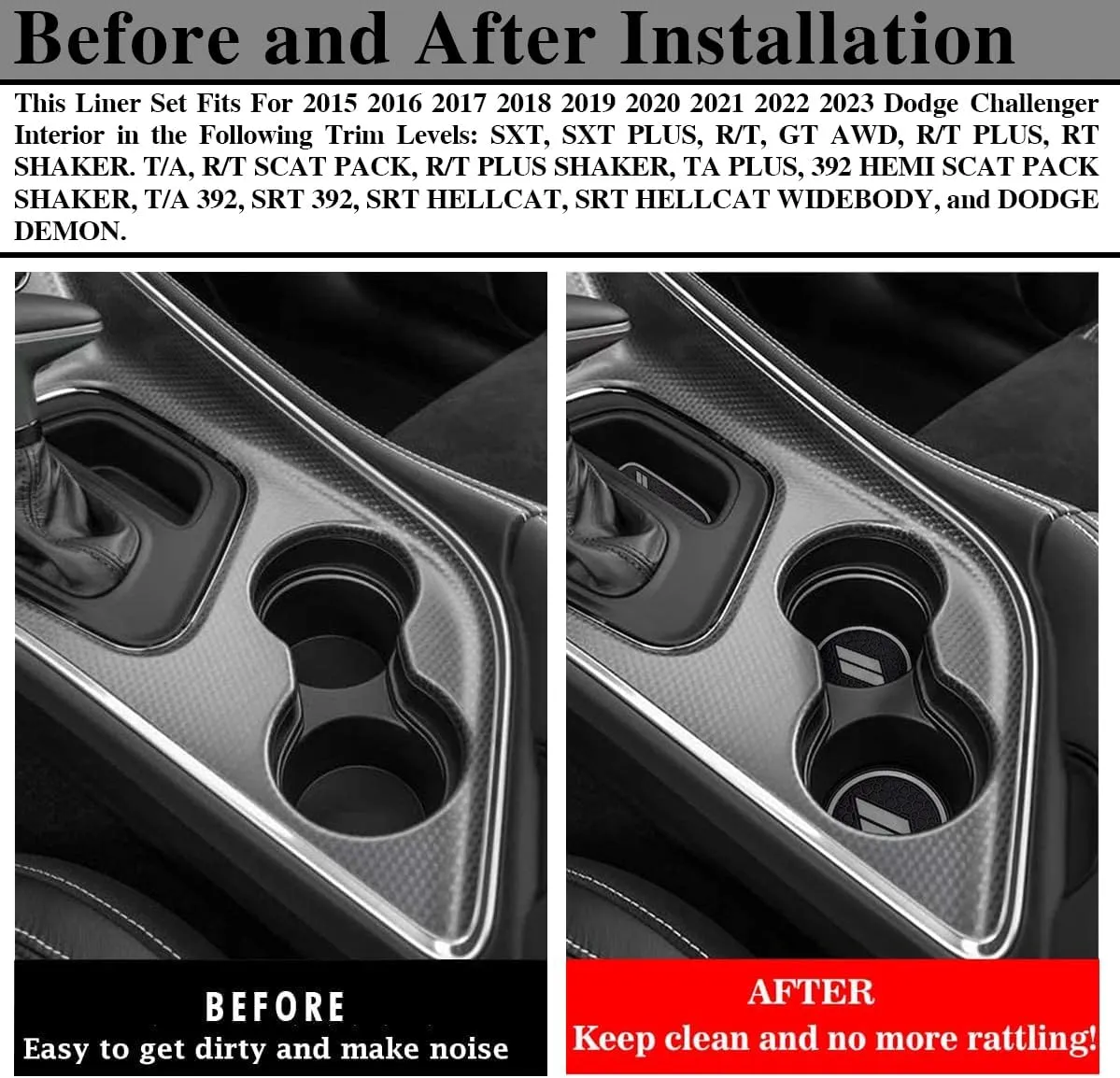 Auprite Anti Dust Mats for Dodge Challenger Accessories 2015 2016 2017 2018 2019 2020 2021 2022 2023,Custom Fits Cup Holder Liners Mats Door Pocket Center Console Liners, 11pcs/kit (Gray)