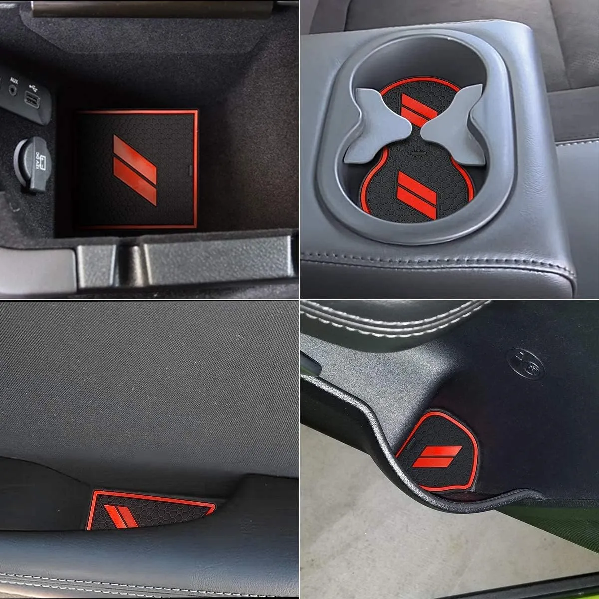 Auprite Anti Dust Mats for Dodge Challenger Accessories 2015 2016 2017 2018 2019 2020 2021 2022 2023,Custom Fits Cup Holder Liners Mats Door Pocket Center Console Liners, 11pcs/kit (Red)