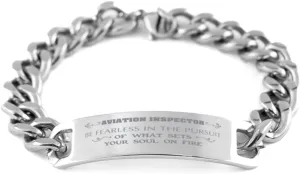 Aviation Inspector Bracelet, Be Fearless in The Pursuit of What Sets Your Soul on fire, Cuban Link Chain Necklace, Aviation Inspector Gift