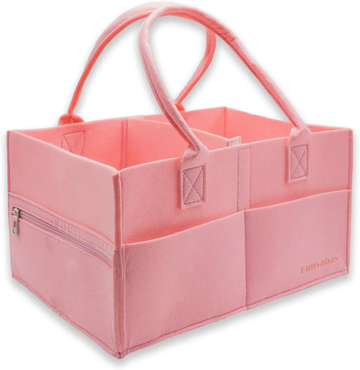Baby Diaper Caddy Organizer, Soft Felt Diaper Caddy Basket - Large Nursery Storage Bin for Baby Essentials, Portable Holder Tote Bag for Change Table, Newborn Registry Must-Have, Pink