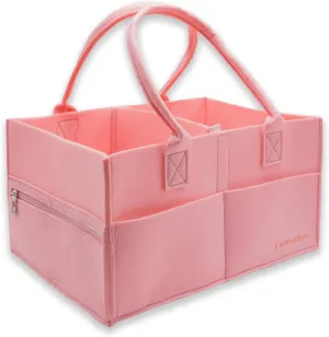 Baby Diaper Caddy Organizer, Soft Felt Diaper Caddy Basket - Large Nursery Storage Bin for Baby Essentials, Portable Holder Tote Bag for Change Table, Newborn Registry Must-Have, Pink