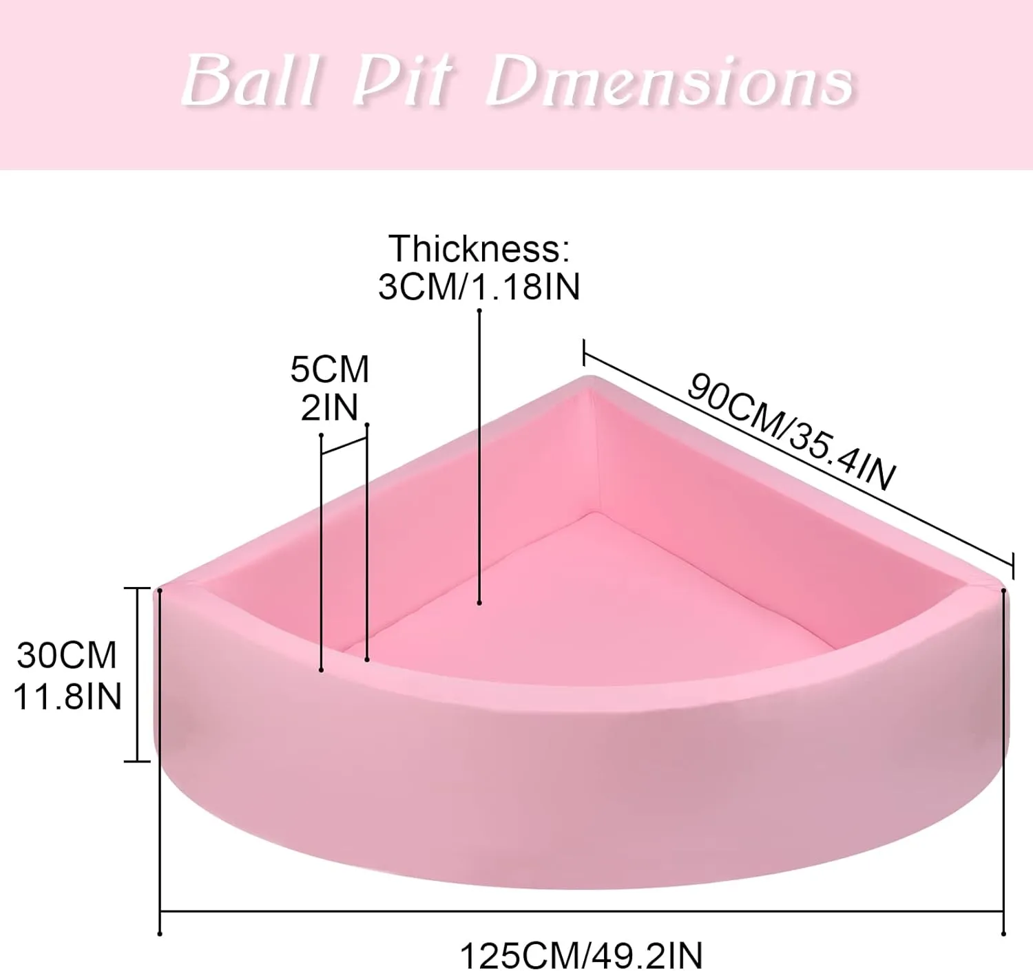 Ball Pit Dark Pink,Sector Foam Ball Pits for Toddlers,Ball Pit Pool Playpen Foldable & Portable Soft Ball Pool 35.4”x 11.8”
