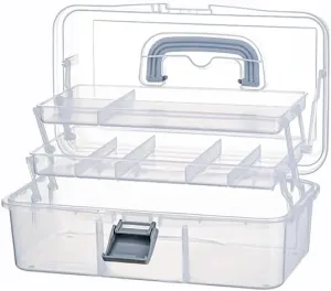 BangQiao 2-Tier Trays Clear Gray Plastic Storage Container Organizer Box, Multipurpose Portable Carrying Case with Latch Lock and Handle for Art, Craft, Sewing Supplies, First Aid, Makeup