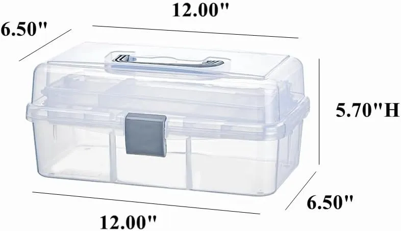 BangQiao 2-Tier Trays Clear Gray Plastic Storage Container Organizer Box, Multipurpose Portable Carrying Case with Latch Lock and Handle for Art, Craft, Sewing Supplies, First Aid, Makeup