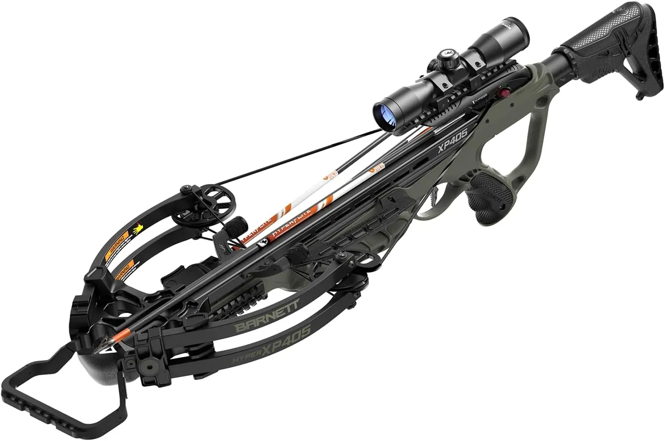 Barnett Archery Hyper XP 405 Crossbow with Two Hyperflite 22" Arrows, Illuminated 4X32mm Scope, and Rope Cocking Device, and Lightweight Side Mount Quiver