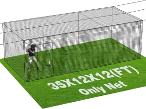Baseball Batting Cage Nets, 35'L/55'L/70'L Baseball and Softball Cage Netting, Enclosed HDPE #42 Netting Batting Cages for Backyard and Indoor (NET ONLY)