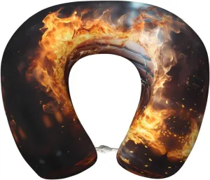 Basketball on Fire and Water Flame Splashing Print Memory Foam Travel Pillow – Comfortable U-Shape Neck Support for Long Distance Flights, and Road Trips