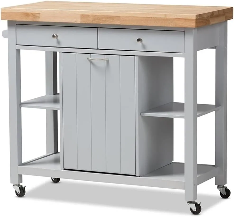 Baxton Studio Hayward Kitchen Cart in Light Gray