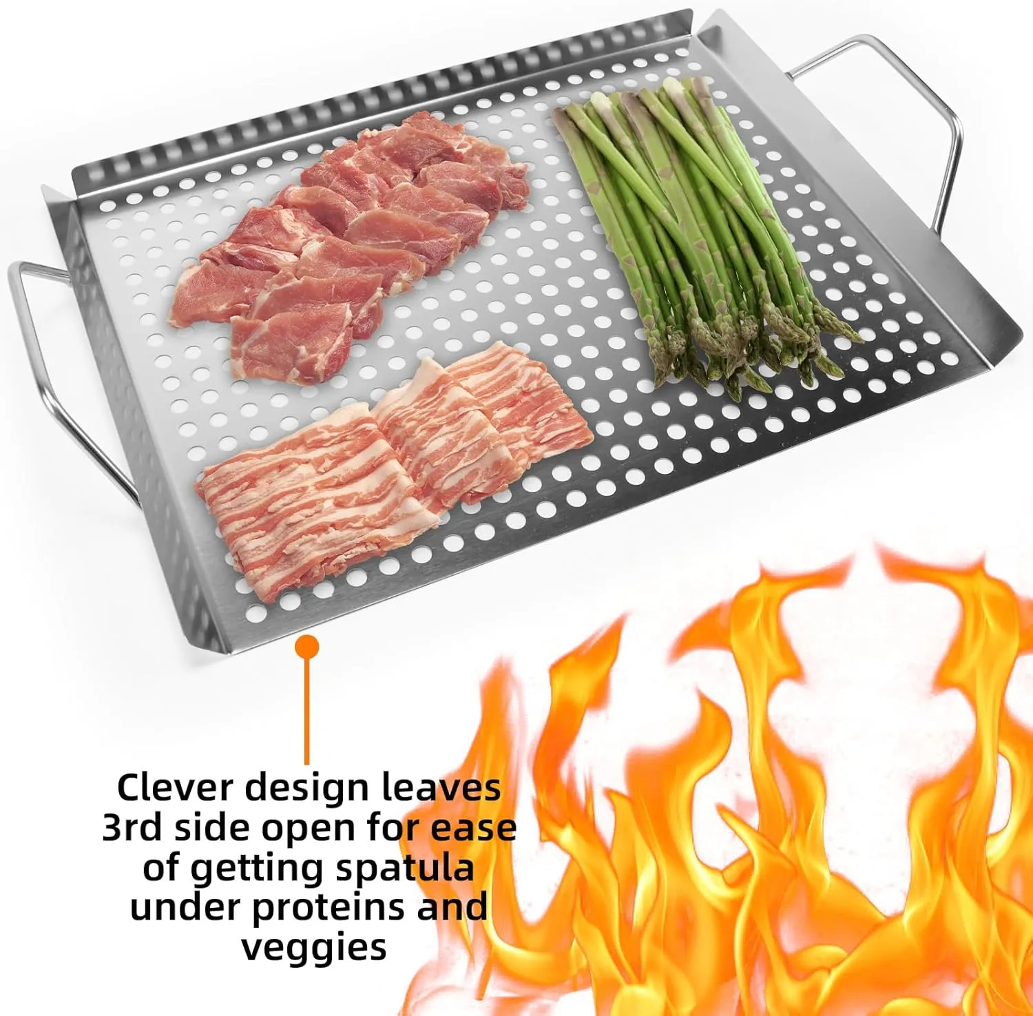 BBQ Grilling Pans,Stainless Steel Grill Grate11”x14“ Topper Grid Plate Grill Serving Trays With Handles Indoor Outdoor use for Meat, Vegetables & Seafood,Christmas gifts
