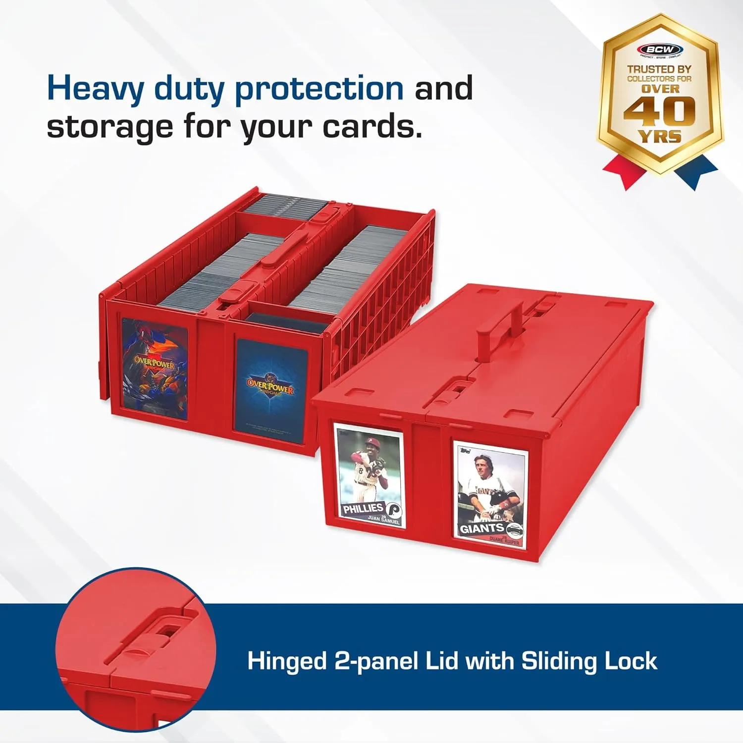 BCW Collectible Card Bin – (2-Pack, Red) | Holds up to 1600 Cards | Plastic Storage Box for Pokémon, MTG & Sports Cards