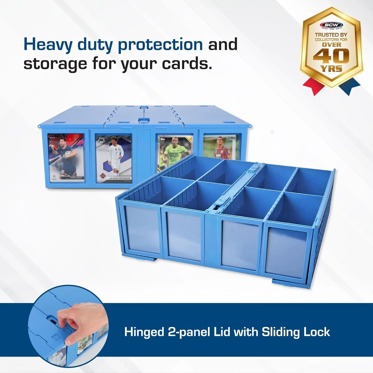 BCW Collectible Card Bin (4-Pack, Blue) | Holds 3200 Cards Each | Includes 4 Dividers Per Bin | Storage for Pokémon, MTG & Sports Cards