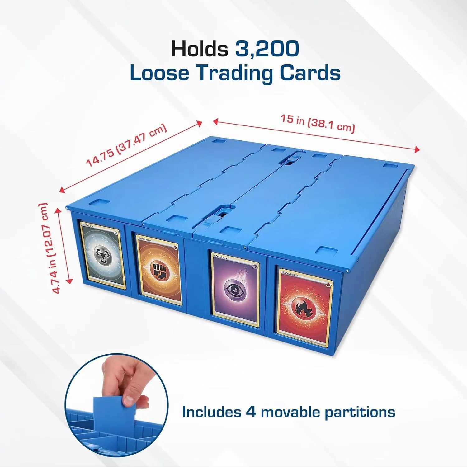 BCW Collectible Card Bin (4-Pack, Blue) | Holds 3200 Cards Each | Includes 4 Dividers Per Bin | Storage for Pokémon, MTG & Sports Cards