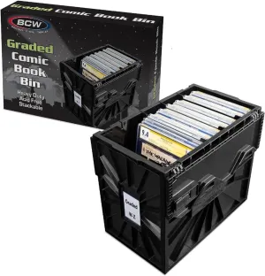 BCW Graded Comic Book Bin - Black | Fits 30 Graded Slabs | Acid-Free, Stackable Plastic Storage Box with Partition
