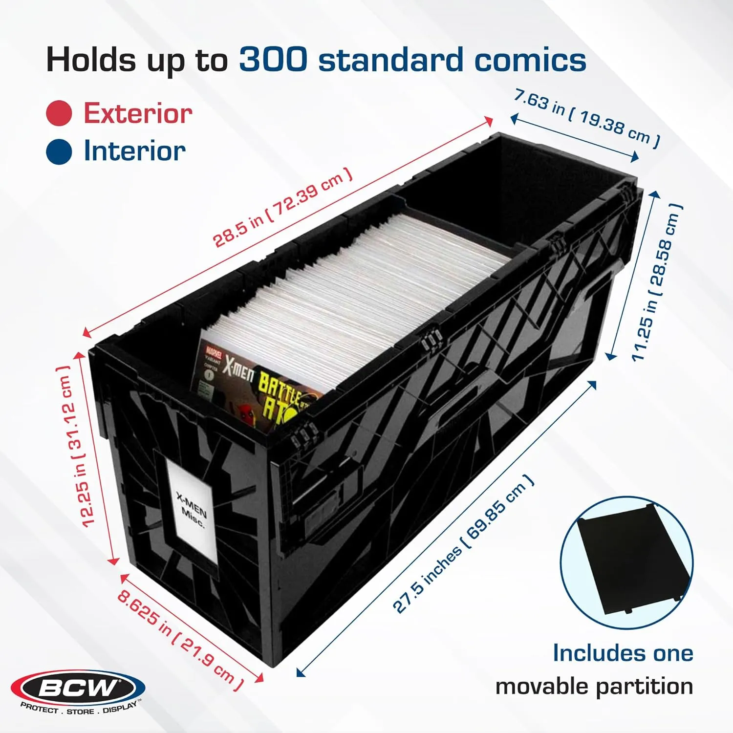 BCW Long Comic Bin - 1 Pack | Holds 300 Bagged & Boarded Comics | Stackable Plastic Storage | Acid-Free