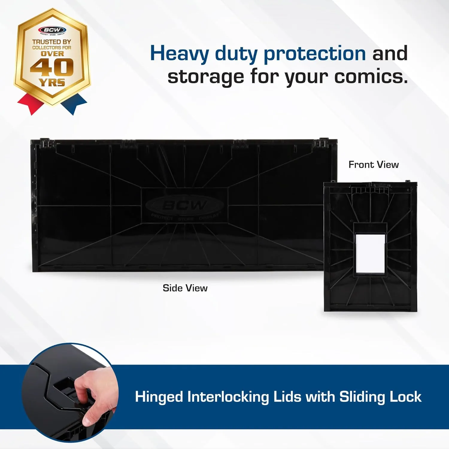 BCW Long Comic Bin - 1 Pack | Holds 300 Bagged & Boarded Comics | Stackable Plastic Storage | Acid-Free