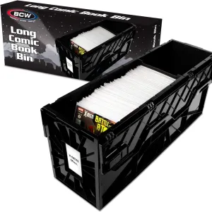 BCW Long Comic Bin - 1 Pack | Holds 300 Bagged & Boarded Comics | Stackable Plastic Storage | Acid-Free
