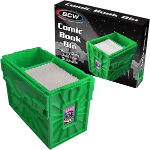 BCW Short Comic Book Bin | Holds 150 Comics | Stackable Plastic Storage | Acid-Free Organizer | Green, Single