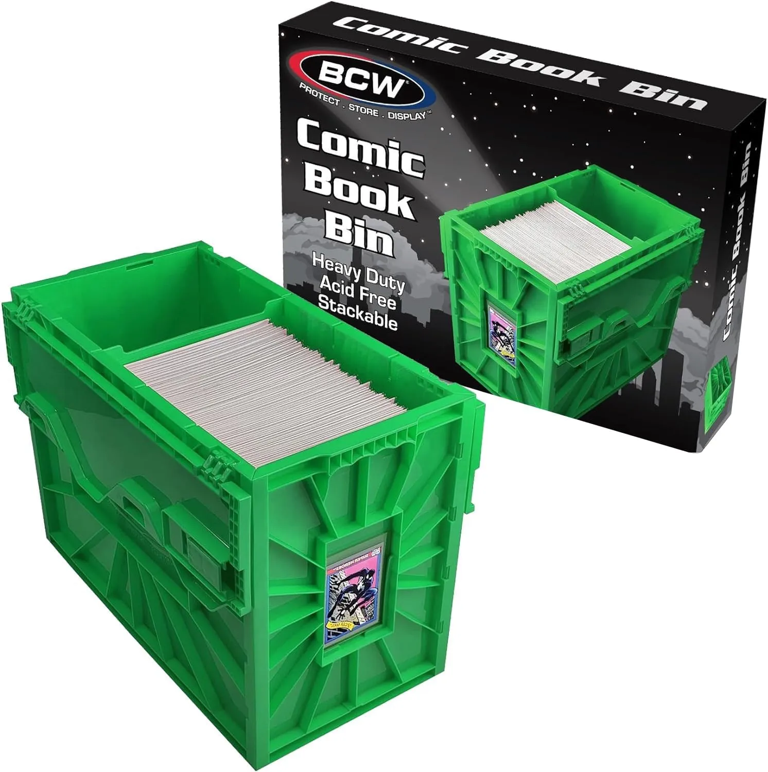 BCW Short Comic Book Bin | Holds 150 Comics | Stackable Plastic Storage | Acid-Free Organizer | Green, Single