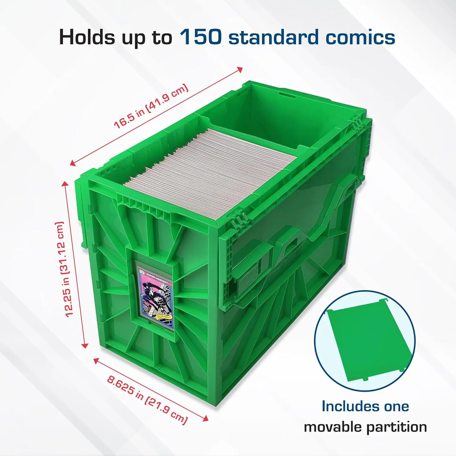 BCW Short Comic Book Bin | Holds 150 Comics | Stackable Plastic Storage | Acid-Free Organizer | Green, Single