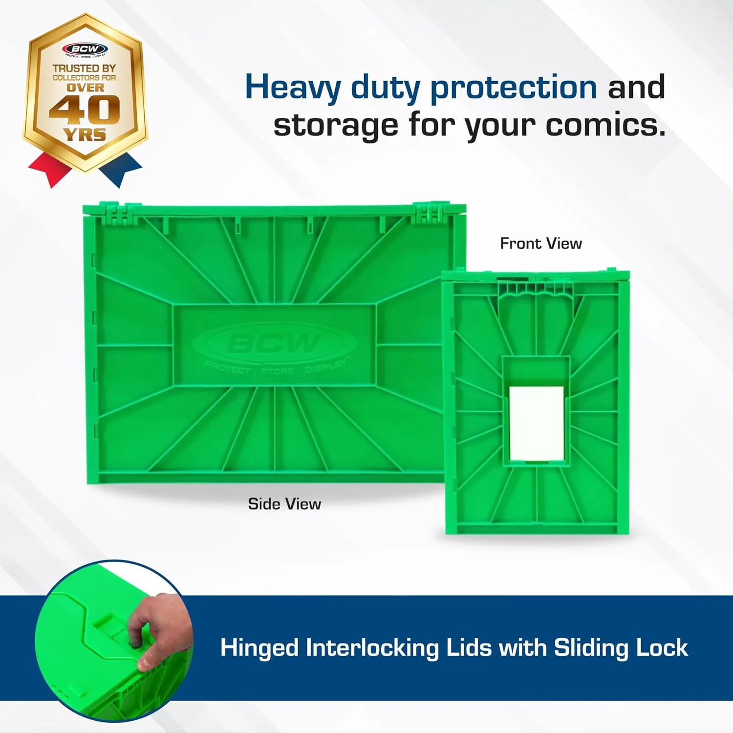 BCW Short Comic Book Bin | Holds 150 Comics | Stackable Plastic Storage | Acid-Free Organizer | Green, Single