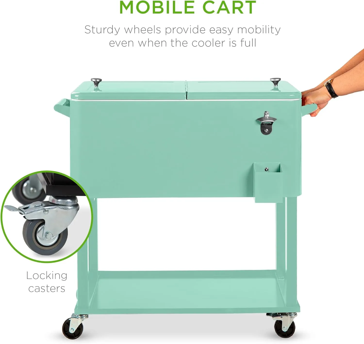 Best Choice Products 80-Quart Outdoor Steel Rolling Cooler Cart w/Ice Chest, Bottle Opener, Catch Tray, Drain Plug, Locking Wheels