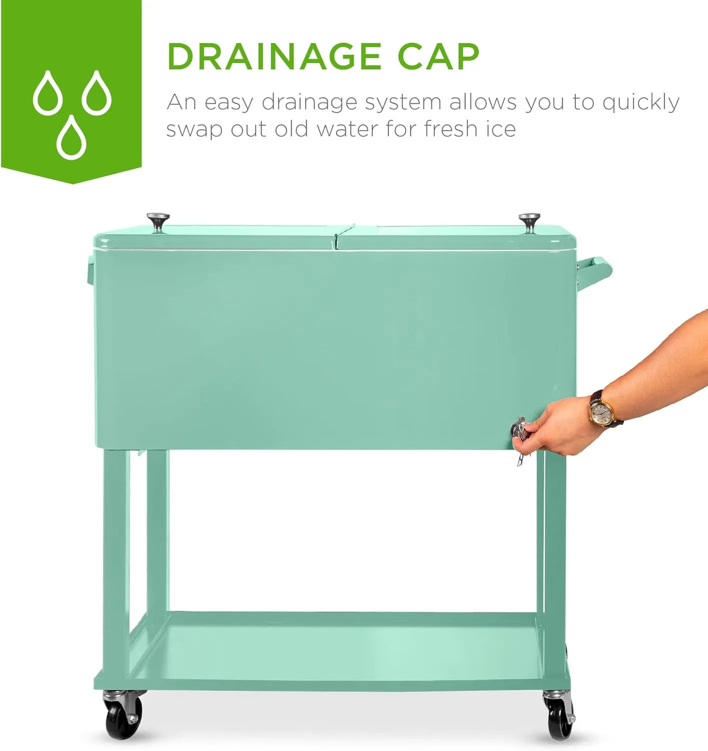 Best Choice Products 80-Quart Outdoor Steel Rolling Cooler Cart w/Ice Chest, Bottle Opener, Catch Tray, Drain Plug, Locking Wheels