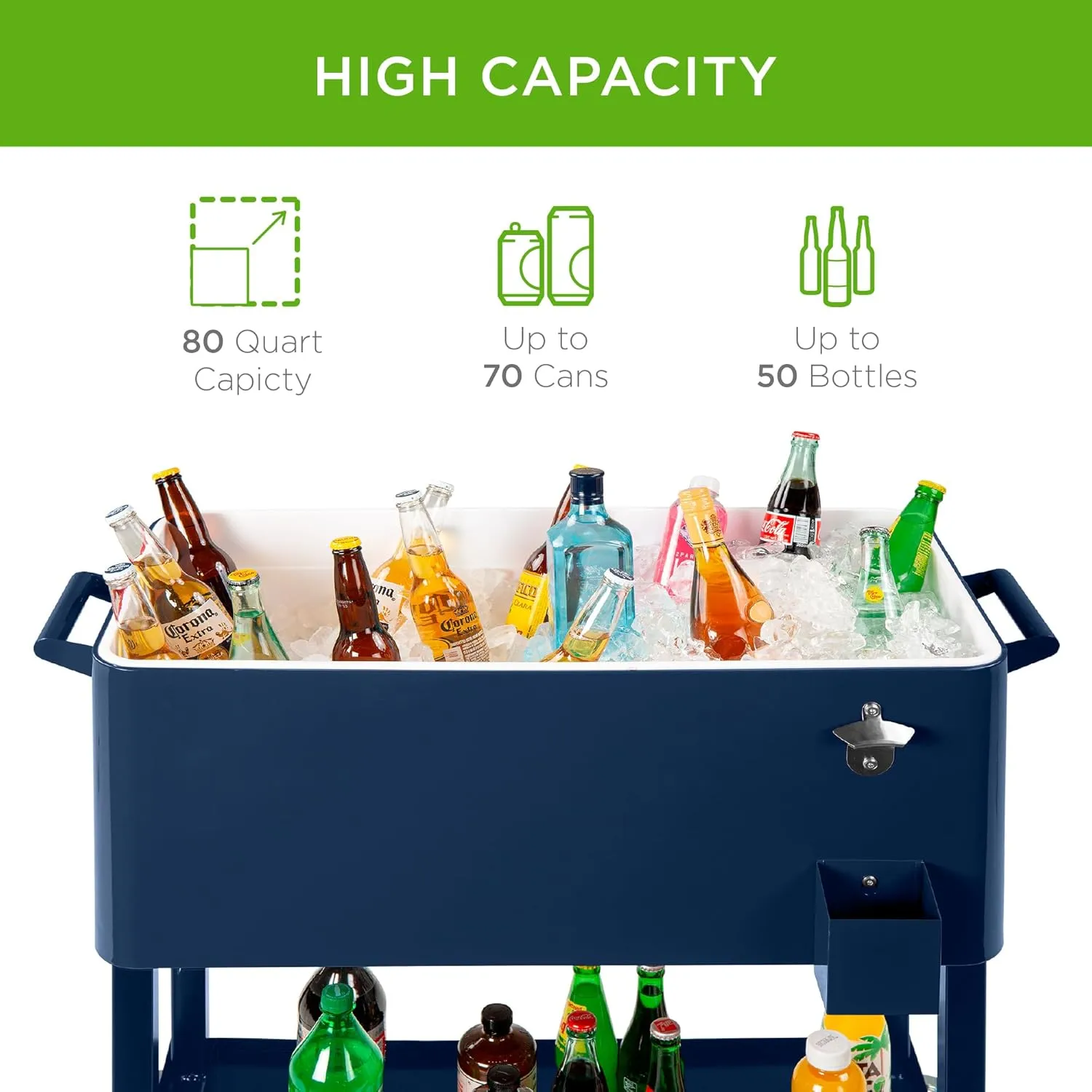Best Choice Products 80-Quart Outdoor Steel Rolling Cooler Cart w/Ice Chest, Bottle Opener, Catch Tray, Drain Plug, Locking Wheels