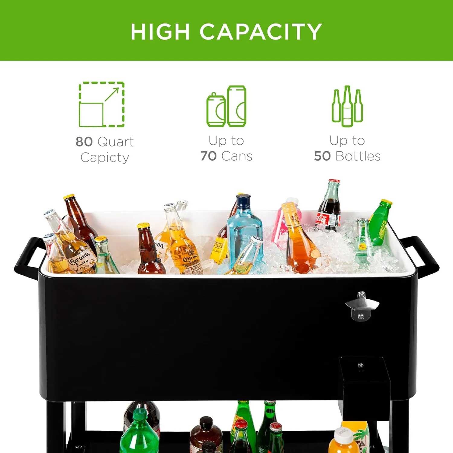 Best Choice Products 80-Quart Outdoor Steel Rolling Cooler Cart w/Ice Chest, Bottle Opener, Catch Tray, Drain Plug, Locking Wheels