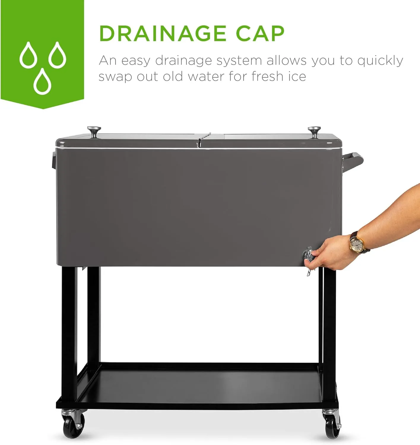 Best Choice Products 80-Quart Outdoor Steel Rolling Cooler Cart w/Ice Chest, Bottle Opener, Catch Tray, Drain Plug, Locking Wheels